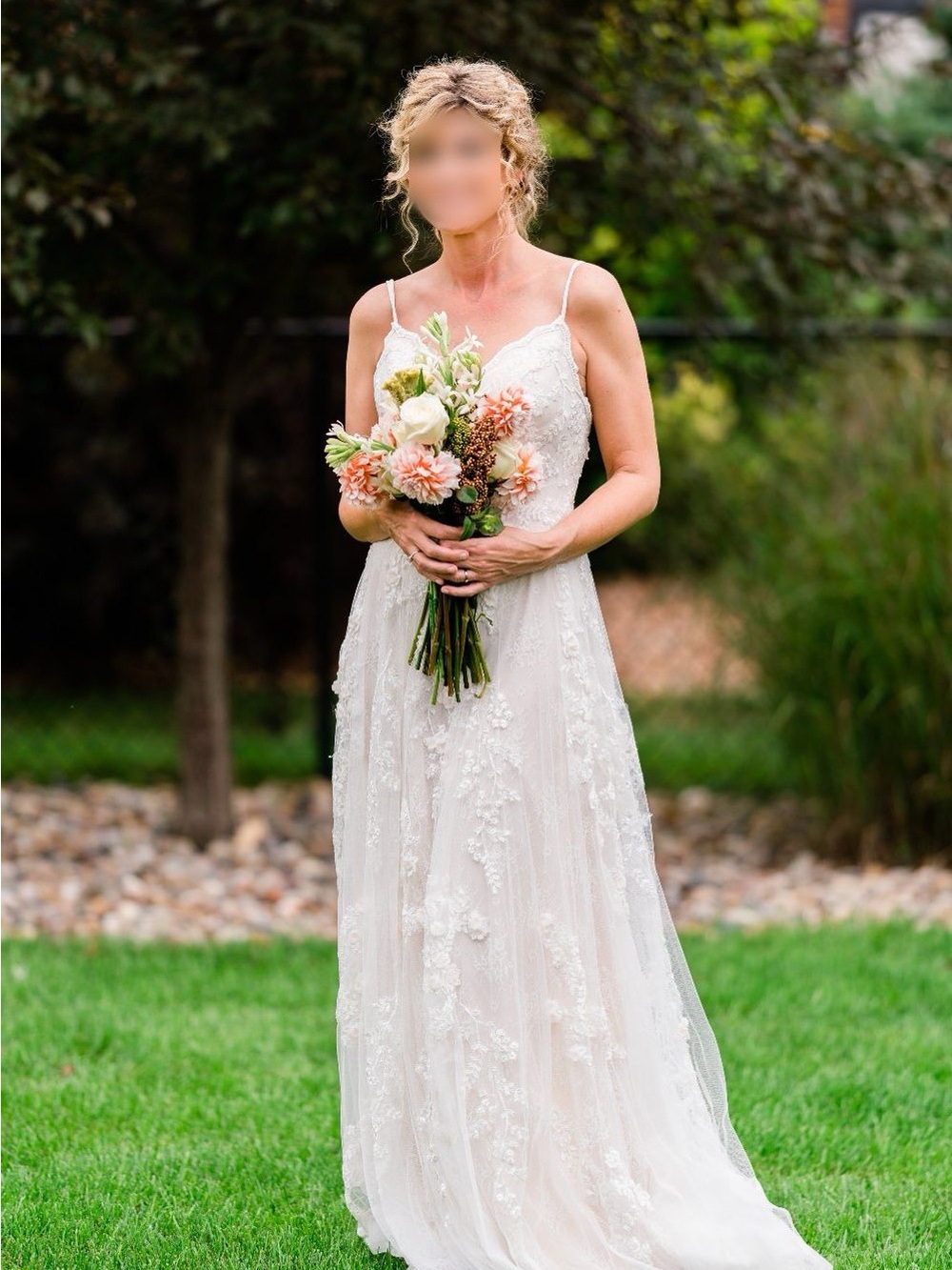 Melissa Sweet Elegant Lace Appliqué Spaghetti Strap Wedding Dress in Ivory